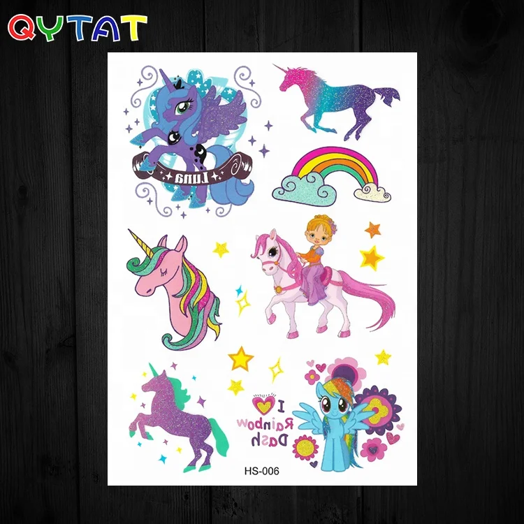 

Unicorn Designs Glitter Temporary Tatoo Stickers Kid Body Tattoo, Gold/silve/red/blue/black/green