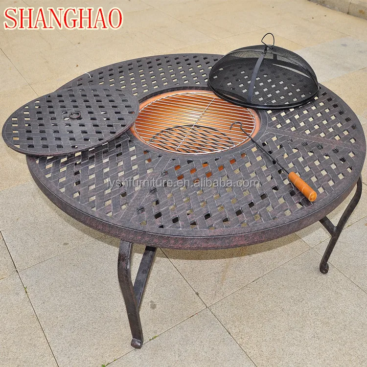 Garden Outdoor Cast Aluminum Furniture Fire Pit Table With Stools Buy