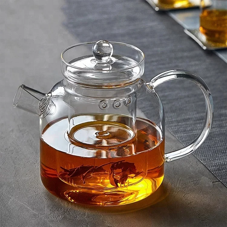 

1000ml Stylish Borosilicate Glass Water Kettle with Removable Strainer and Infuser Lid for Flower or Loose Tea