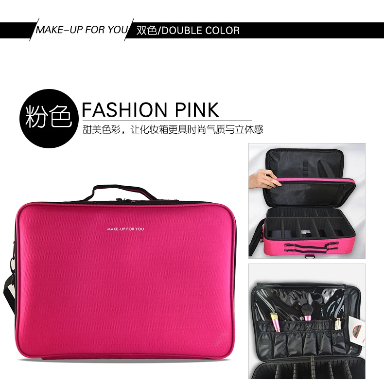 Women Big Luxury Cosmetic Case Compartment Makeup Bag With Brush Holder