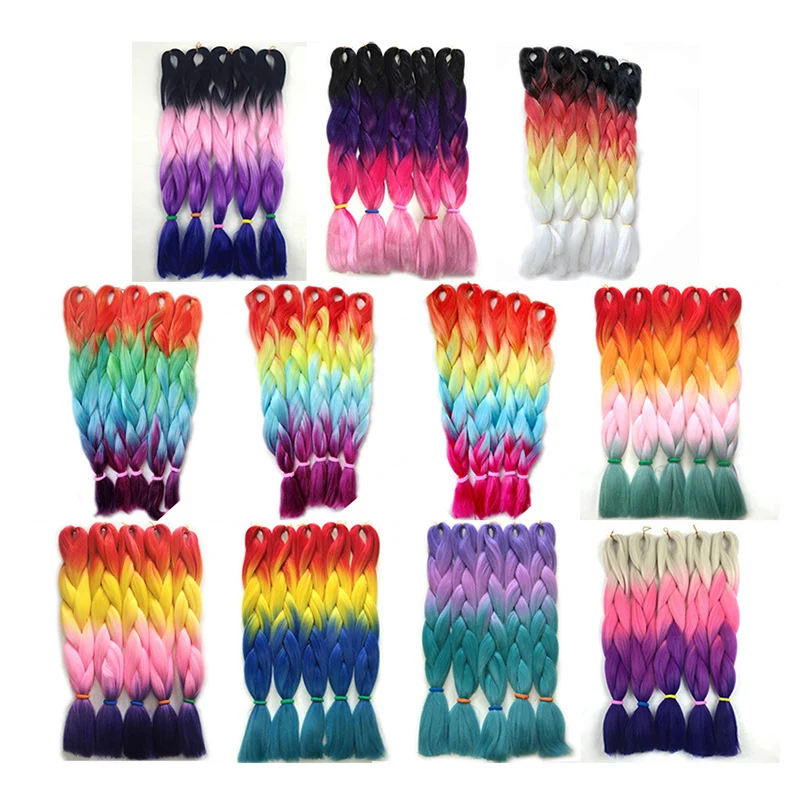 

Cheap 24 Inch 100g Ombre Four Tone Colored Crochet Braid Hair Jumbo Synthetic Braiding Hair Online Shopping