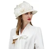 Summer Elegant White Black Pink Linen Bowknot Sinamay Womens Hats Wide Brim Wedding Ladies Fedora Kentucky Derby Hat Wholesale
