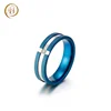 Wholesale Price Single Diamond Wedding Fashion Blue Men's Stainless Steel Band Rings
