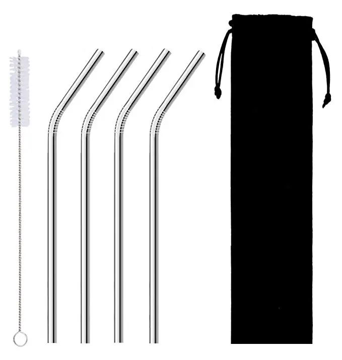 

Custom Set Reusable Tumbler Metal Straws Eco Friendly Portable Drinking Cups Stainless Steel Straw, Silver