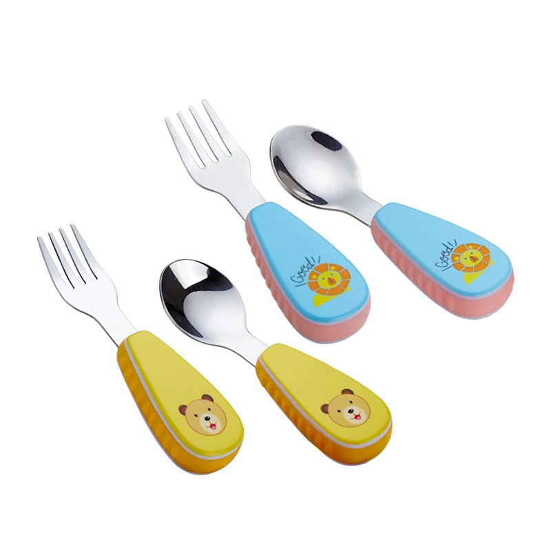 

2P Toddler Utensils Stainless Steel Kids Spoon And Fork With Case, Silver