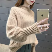 

Fashionable Aamzon top selling high neck batwing sleeve loose women sweater