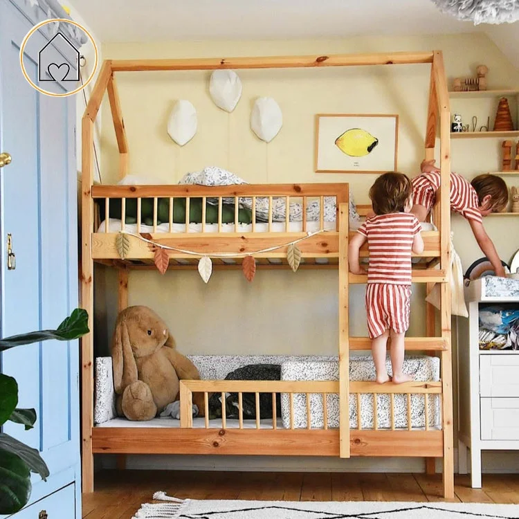
Children boys girls bedroom set solid wood cabin bunk bed house for sale 