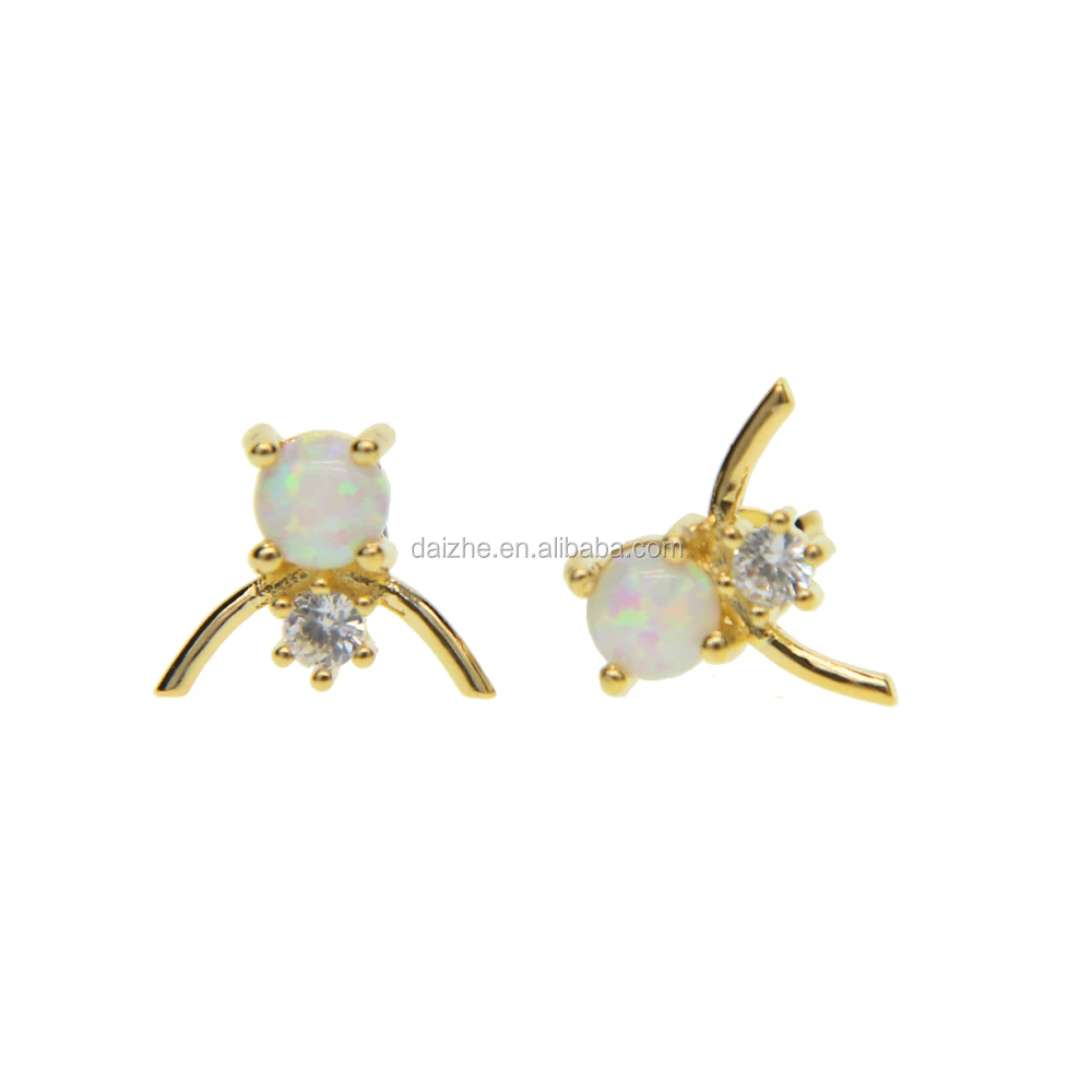 

2021 women ladies fashion jewelry minimal 18k gold plated opal earring