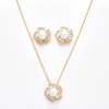 Echsio Charm Pearl 2 Pcs Wedding Jewelry Set Bloom CZ Zircon Rhodium Necklace Earrings Jewelry Set For Women Party cn618
