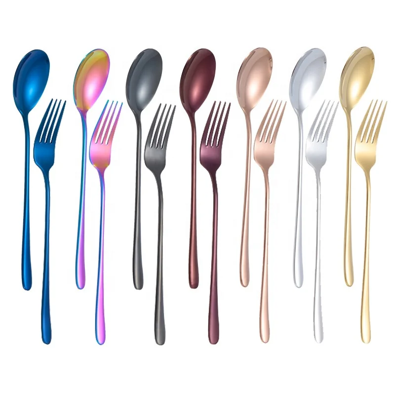 

Stainless steel titanium gold metal table fork spoon set