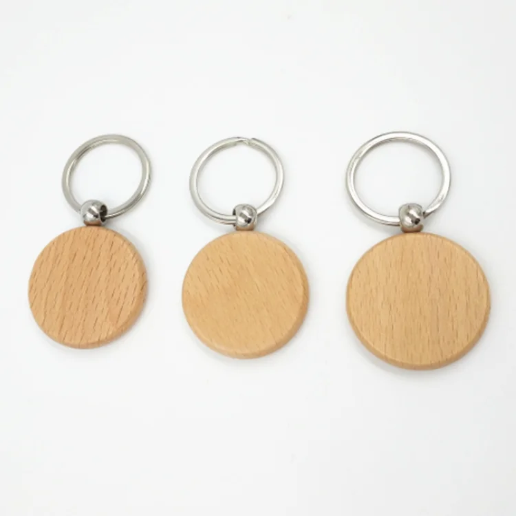 Wholesale Custom Laser Engraving Logo Blank Round Key Tag Natural Wood ...