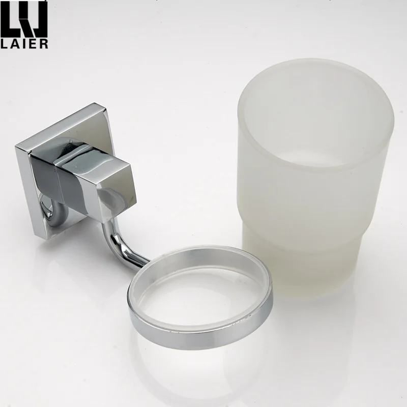 
Hotel Style Single Cup Toothbrush Holder Chromed Square Base Wall Mounted tumbler 