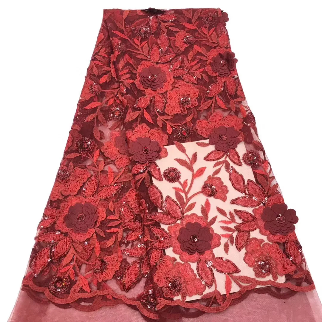 

2019 new design embroidery lace tulle net lace with beads 3d lace fabrics 5 yards, N/a