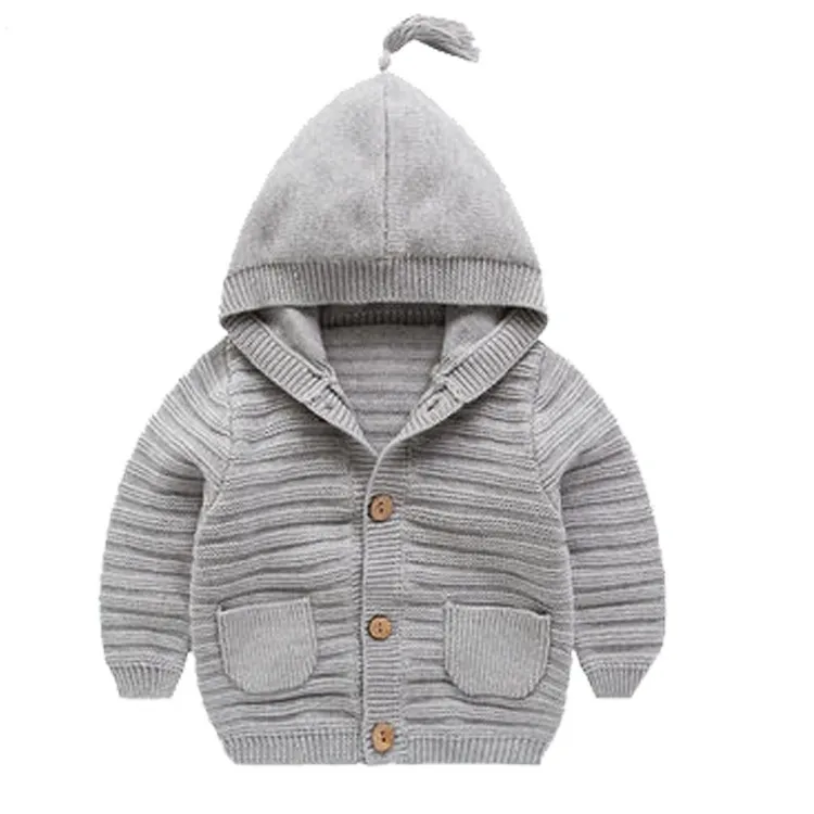 Custom Factory fashions cotton knitted boy sweater kids coat with hood