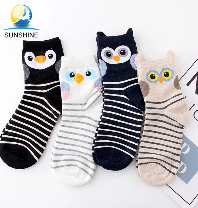 

2017 new style 3D carton owl head korea style women girls socks, Pantone color