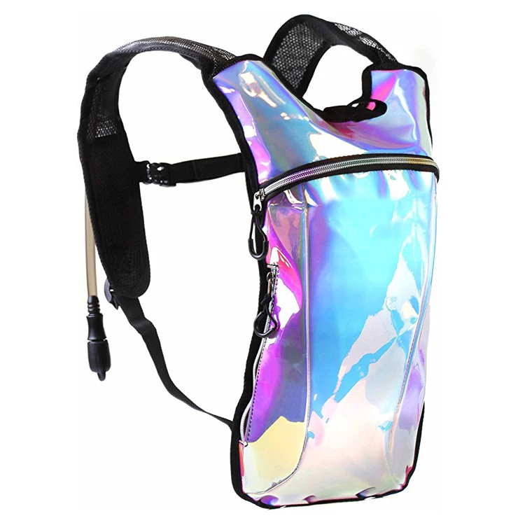 

2L Waterproof Laser PU Holographic Hiking Running Rave Hydration Pack Backpack
