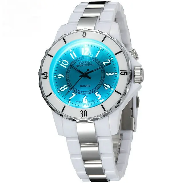 

Ohsen FG0736 Women's Luxury Waterproof Sports Quartz Watches Multi-color Led Light Clock Wristwatch Lady Relogio, Black;white