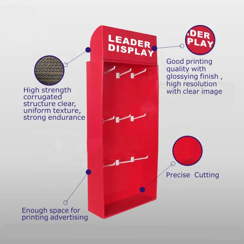 Custom Printing PDQ Carton Displays Cardboard Hanging Hooks Display