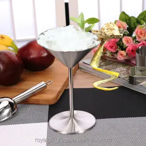 Image of Silver Cocktail Cups Martini Glasses Wine Cup Goblet Bar Tool Stainless Steel Mugs Wedding Party Drinking Ware