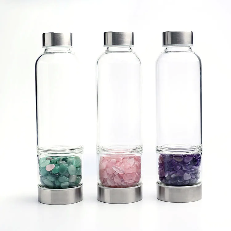 

Natural Crystal Gemstone Crystal Elixir Water Bottle With Crystal Inside, Customized color