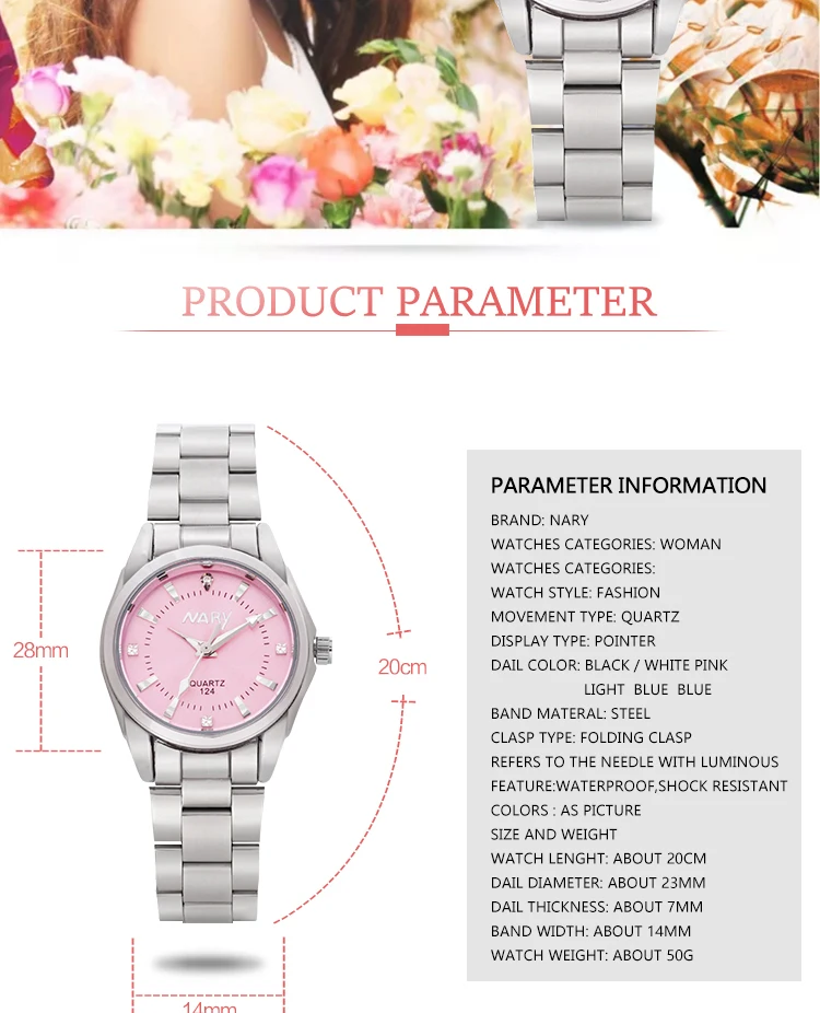 NARY 124 Fashion Wristwatches Women Stainless Steel Band Women Dress Watches Women Quartz-Watch Relogio Feminino girl gift