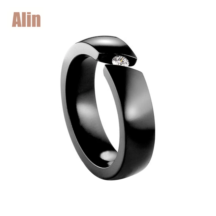 
Crystal main big CZ stone middle black titanium ring designs for men 