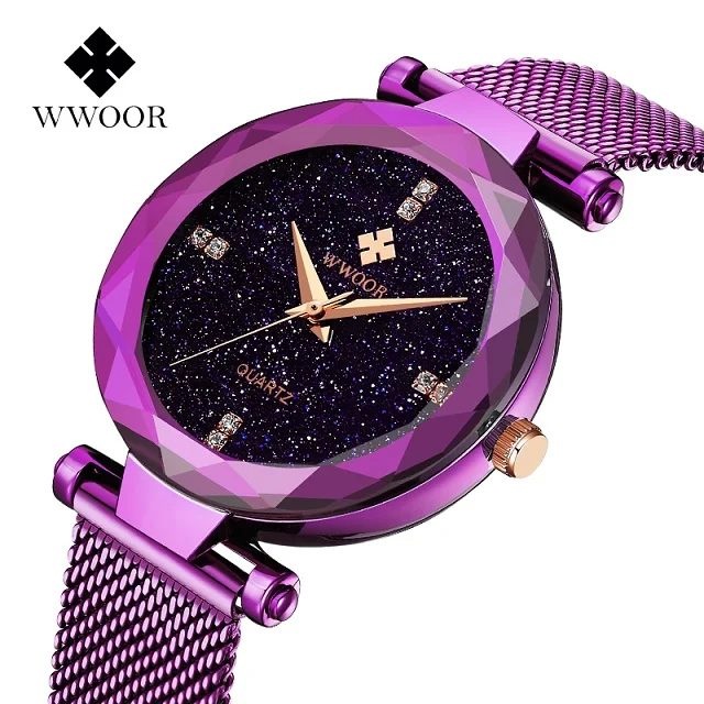 

Fashion mesh band starry sky japan movt quartz wrist watch women ladies watches WR-8870 for girls gift, Black;blue;purple;rose gold;gold