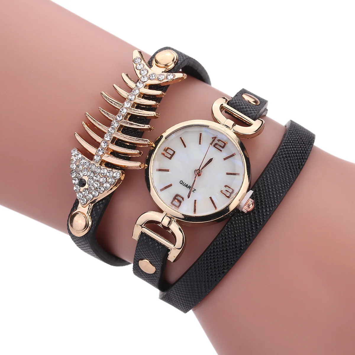 Trendy Personality Fishbone Set Diamond Bracelet Wrist Watch For Woman ...