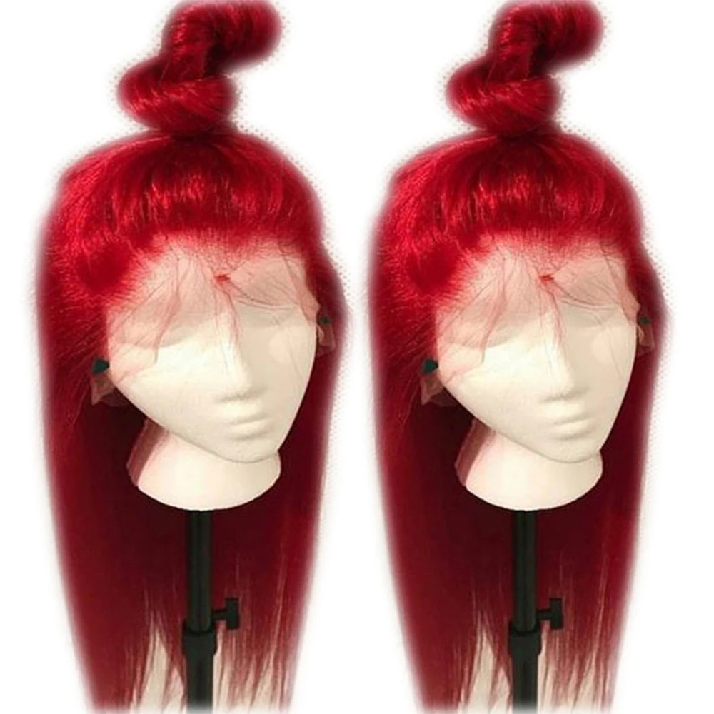 

150% Density Red Long Straight Wig Synthetic Lace Front Wigs Natural Looking Heat Resistant Fiber Party Hair Cosplay Wigs