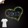Number 1913 cycled with heart bling colorful heat transfer hot fix rhinestone design