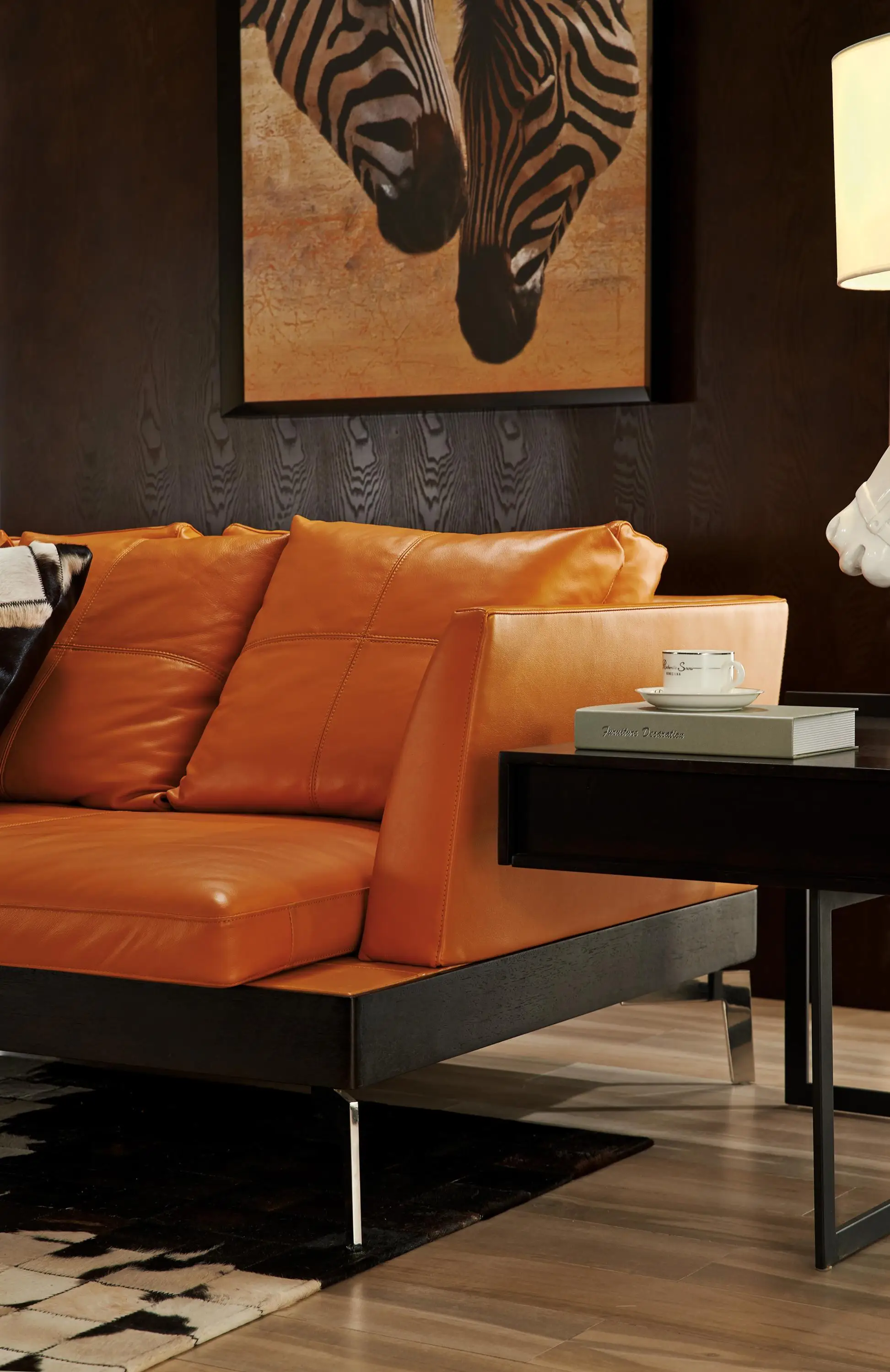 New Model Modern Design Orange Genuine Leather Sofa Set