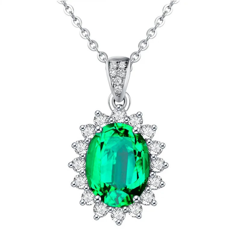 

hot sale 1.5ct green emerald natural gemstone pendant necklace for women 18k white gold jewelry, N/a