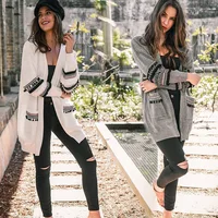 

Ecowalson Spring and Autumn Fashion Splicing Long Sleeve Women's Long Cardigan Sweater Jacket