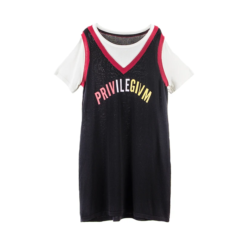 Plus size dress women2019 summer new  two pieces sports dress knitting skirt tide buy dresses