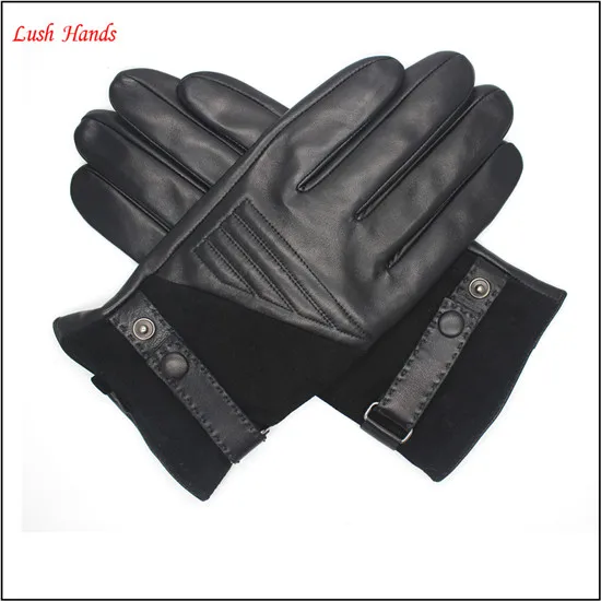 Men's suede leather gloves and with Belt and buttons details