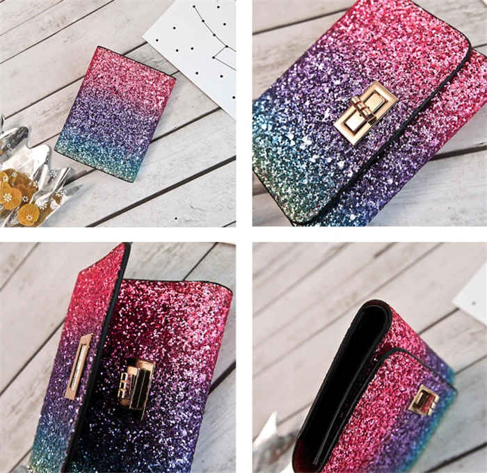 korean style fashion small short design glitter bling wallet for lady girls