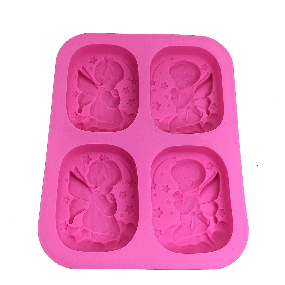 4 loch Engel gebet Lebensmittel-grade Silikon Seife Form Kuchen Engel Paar Handgemachte Maker Werkzeug 3D Seife Formen DIY handwerk Form – Detail 9