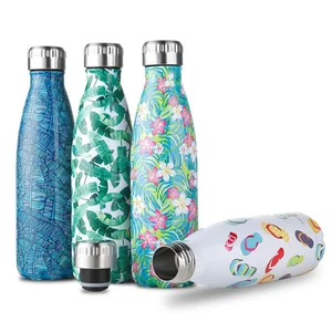 Image of double wall vacuum insulated stainless steel thermos vacuum flask Swelling cola shape sport water bottle