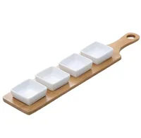 

Bamboo Snack Tray and Snack plate Set with ceramic Bamboo Sushi Tray