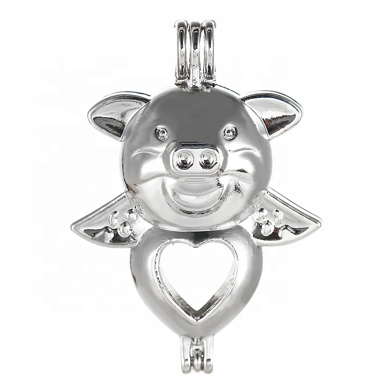 

Silver Plated Alloy 2019 Zodiac Pig Pearl Cage Locket Pendant Essential Oil Diffuser DIY Necklace For Unisex Jewelry Gifts, Customers' request