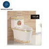 Complex design gold textures with rose drawing one piece bathroom toilet GS-007