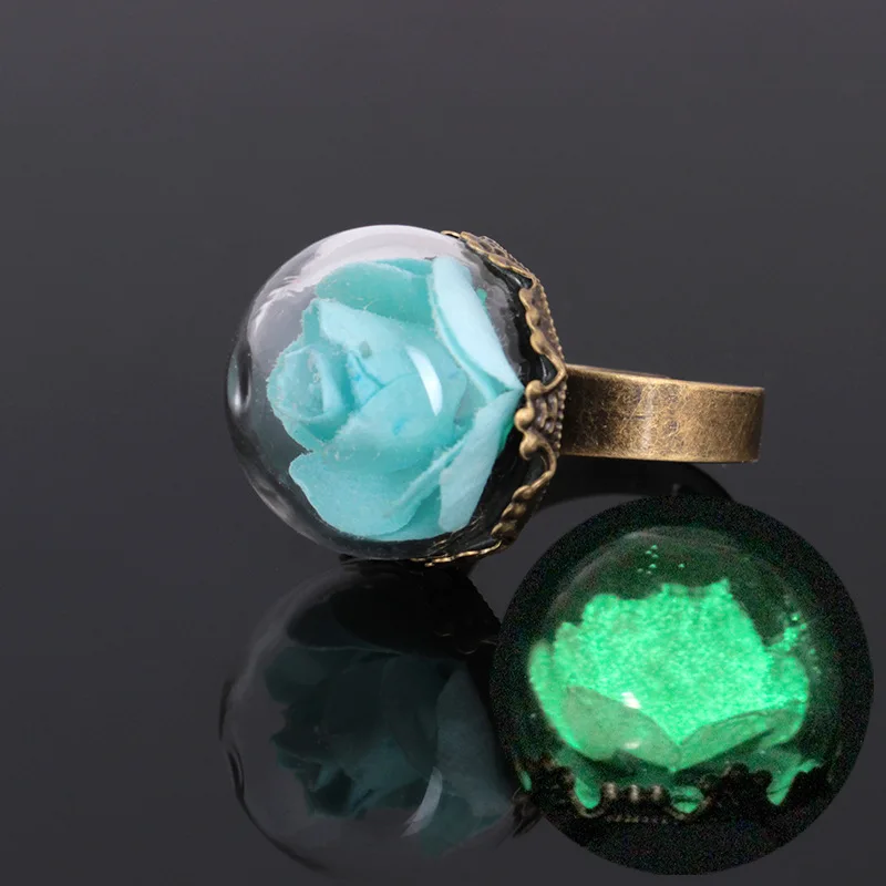 

amazon ebay Hot sale Vintage glass dry flower glow in the dark multi-color ring jewelry for girls