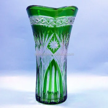 Old Bohemian Czech Art Deco Cut Glass Green Vase Buy Czech