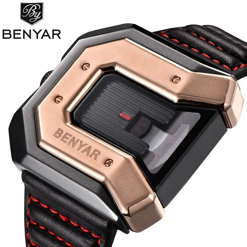 

Luxury New Style BENYAR Fashion Large Face Black Steel Leather Band Sport Military Quartz Wrist Watch Men Relogio Masculino, N/a