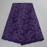 

2019 embroidery Nigerian Lace fabric top quality purple color swiss voile cotton lace handcut dress lace