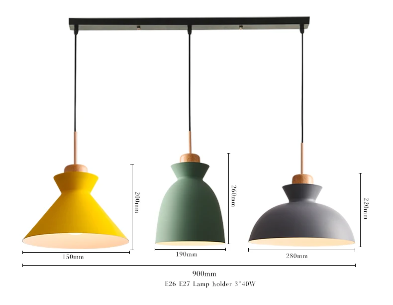 Grey Powder Coated Wood Decor Pendant Lamp Nordic Hanging Lamp