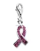 Trendy Silver Pink Crystal Breast Cancer Ribbon Lobster Claw Charm Wholesale