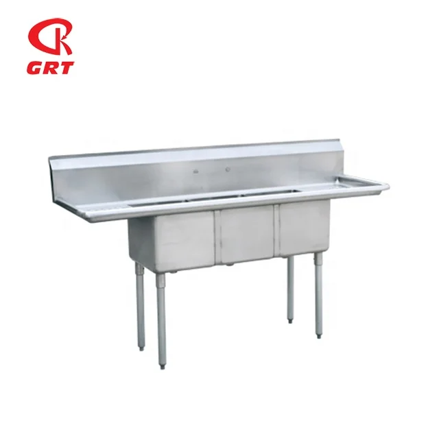 3 Compartment Commercial Kitchen Sink With 2 Drainboard For Restaurant