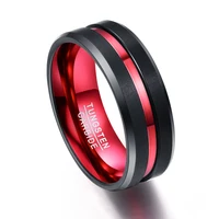 

8MM Surface Width Tungsten Ring With Single Groove Red Men's Engagement Band Rings Jewelry