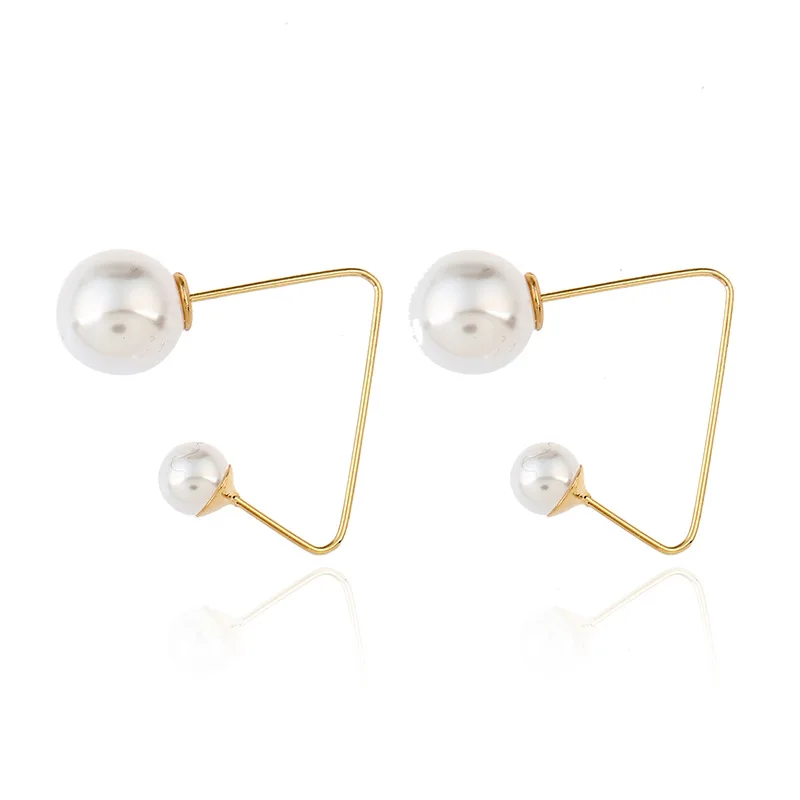 

Weeding Pearl Earring 18K Gold Plated Double Freshwater Pearl Geometric Earring